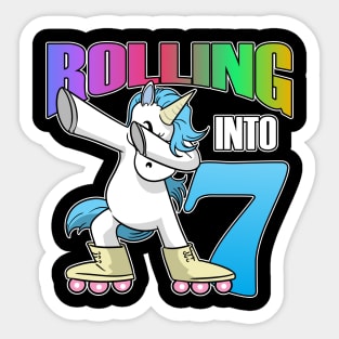 Unicorn Rolling Into 7 Children's Birthday Roller Sticker